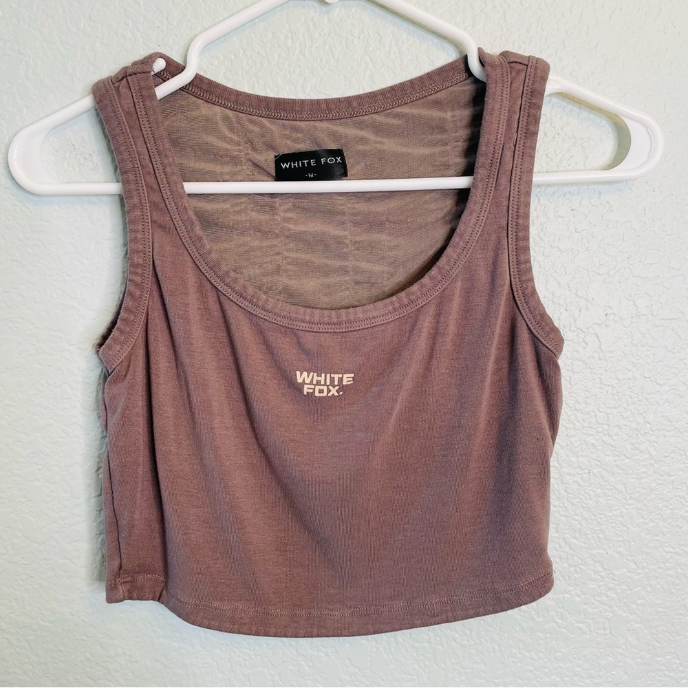 White Fox Taupe Cropped Tank Top | Medium - Picture 1 of 5